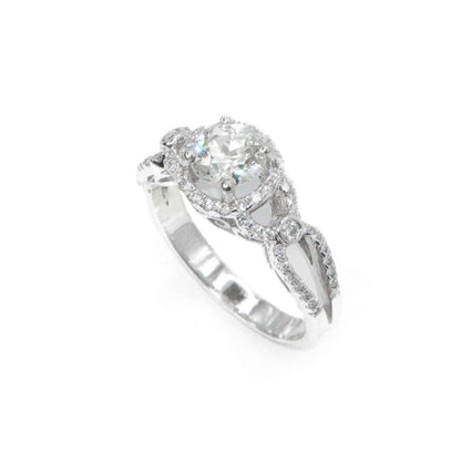 14k Solid White Gold Solitaire Lab Diamond Halo Engagement Ring