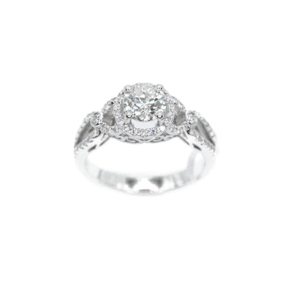 14k Solid White Gold Solitaire Lab Diamond Halo Engagement Ring