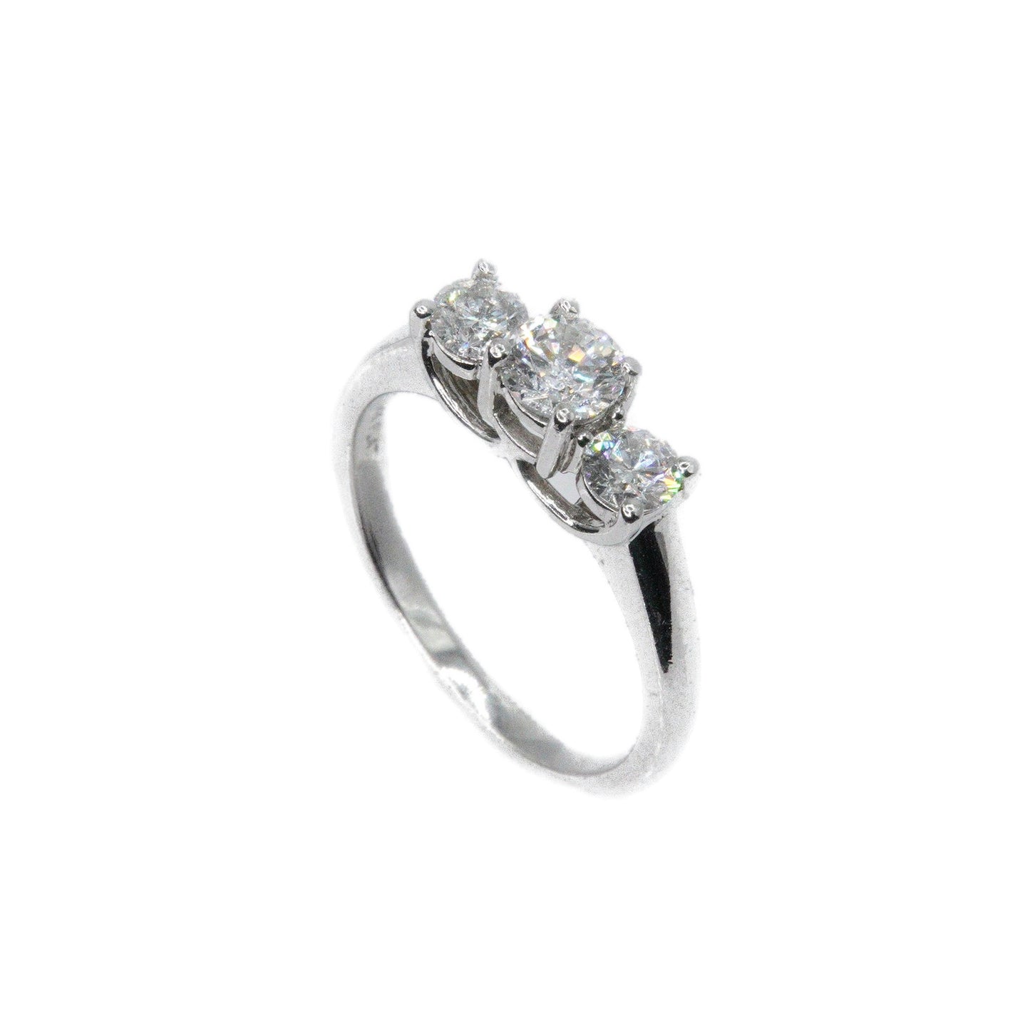 14k Solid White Gold Triple Lab Diamond Engagement Ring