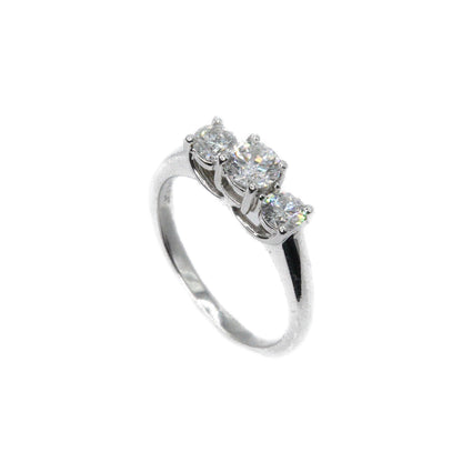 14k Solid White Gold Triple Lab Diamond Engagement Ring