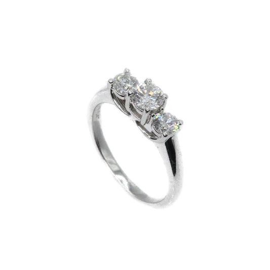 14k Solid White Gold Triple Lab Diamond Engagement Ring