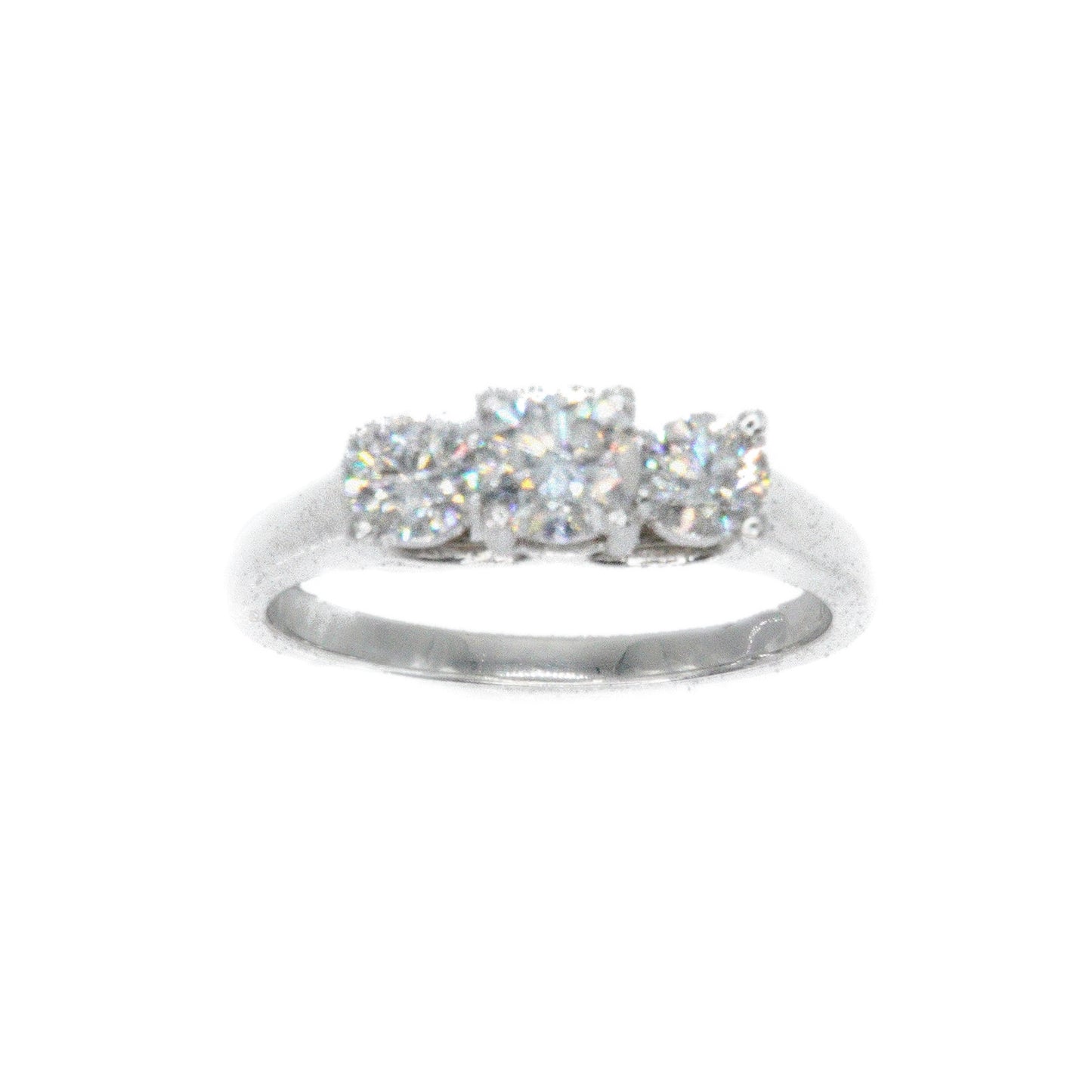 14k Solid White Gold Triple Lab Diamond Engagement Ring