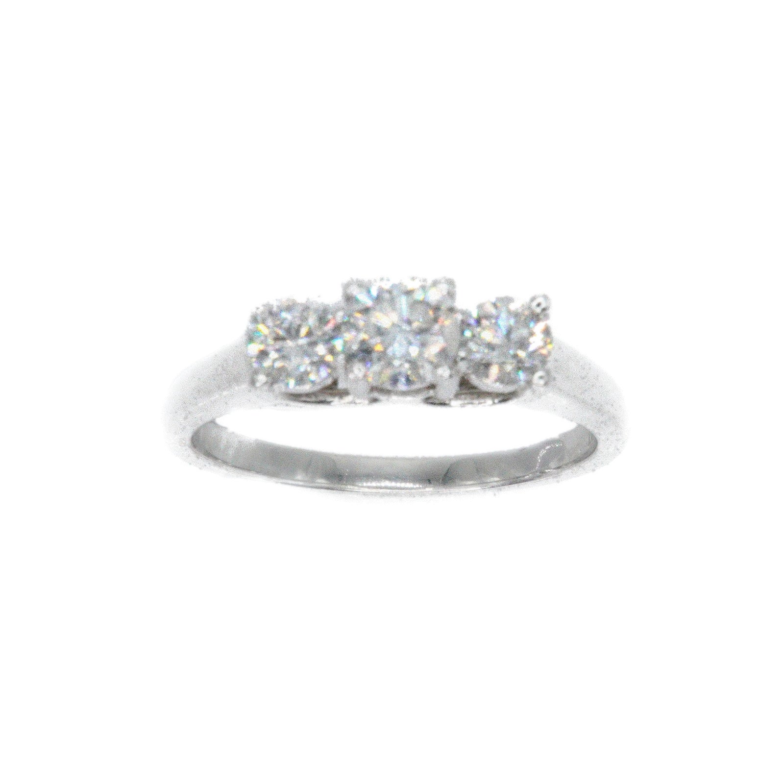 14k Solid White Gold Triple Lab Diamond Engagement Ring