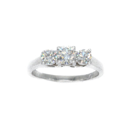 14k Solid White Gold Triple Lab Diamond Engagement Ring