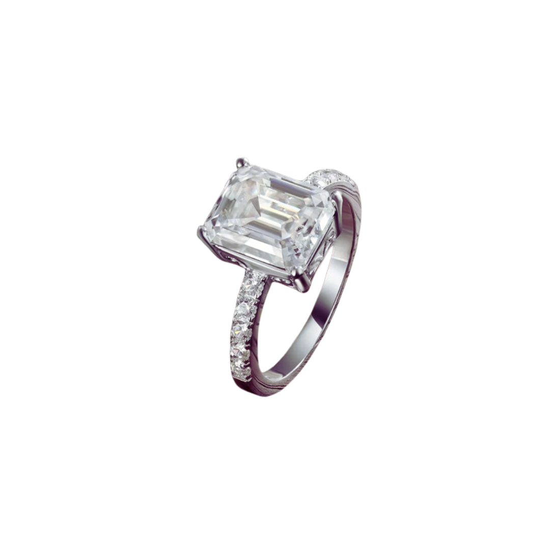 Moissanite Rings 4ct Emerald Cut Iced 925 Sterling Silver