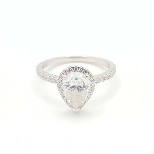 2ct Moissanite Pear Engagement Halo Ring