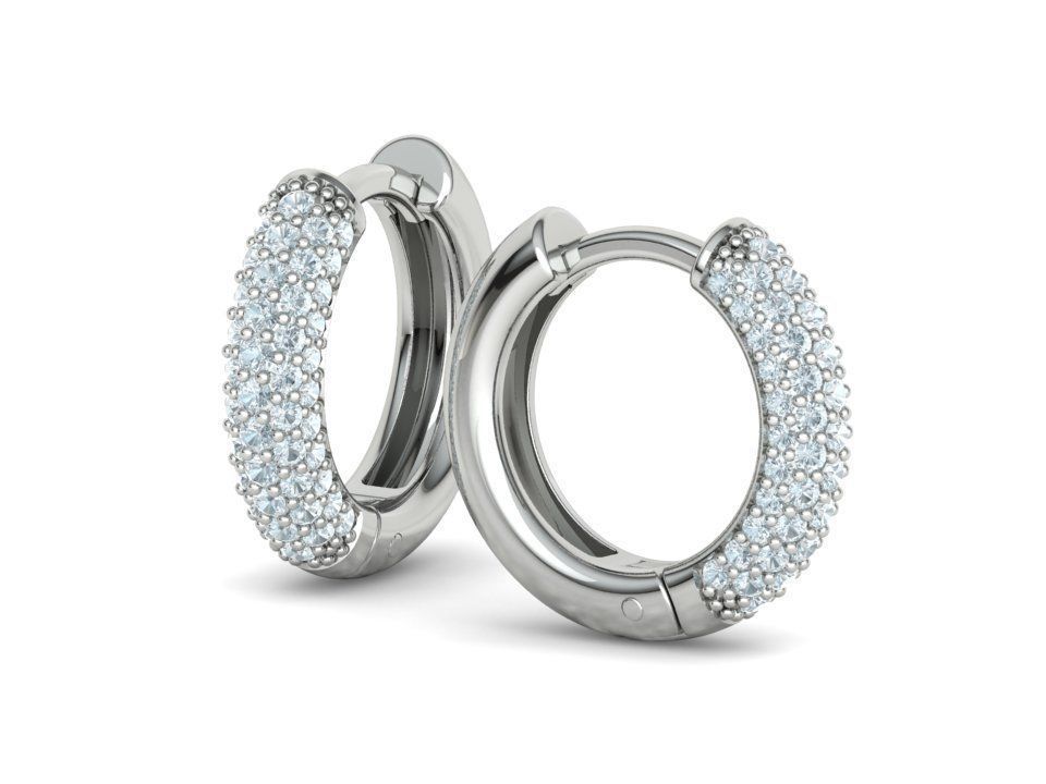Round Diamond Pave Huggie Hoop Earrings 14k White Gold