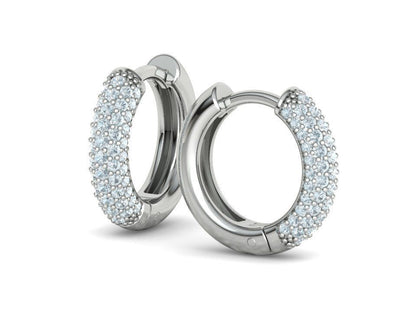 Round Diamond Pave Huggie Hoop Earrings 14k White Gold