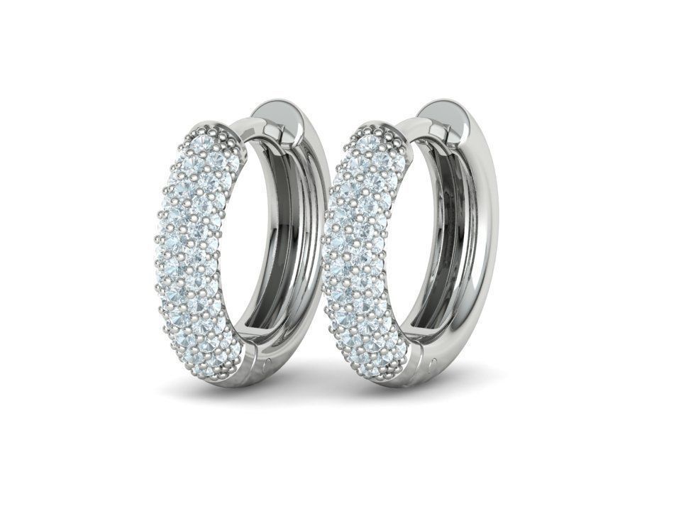 Round Diamond Pave Huggie Hoop Earrings 14k White Gold