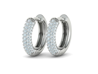 Round Diamond Pave Huggie Hoop Earrings 14k White Gold