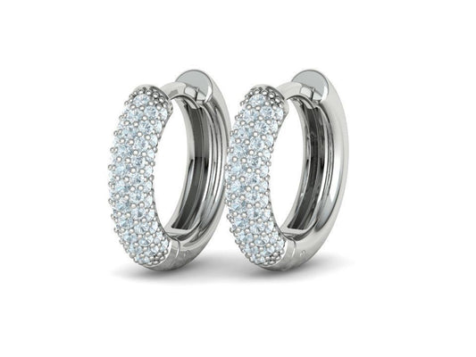 Round Diamond Pave Huggie Hoop Earrings 14k White Gold