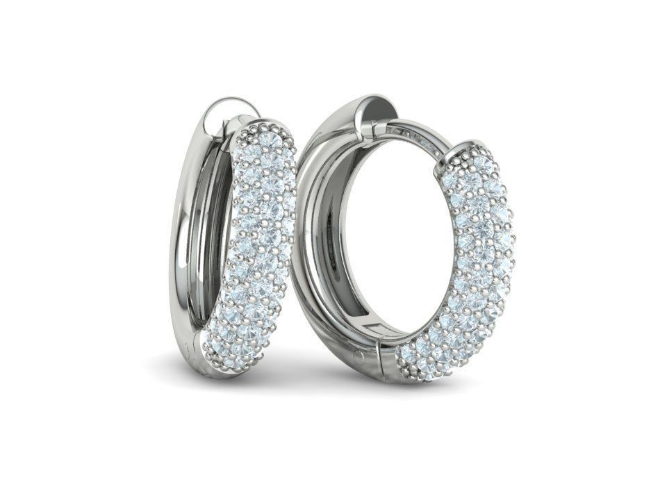 Round Diamond Pave Huggie Hoop Earrings 14k White Gold