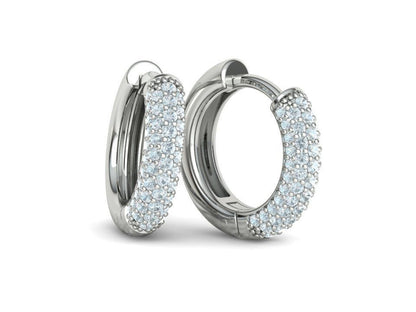 Round Diamond Pave Huggie Hoop Earrings 14k White Gold