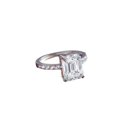 Moissanite Rings 4ct Emerald Cut Iced 925 Sterling Silver