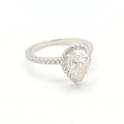 2ct Moissanite Pear Engagement Halo Ring