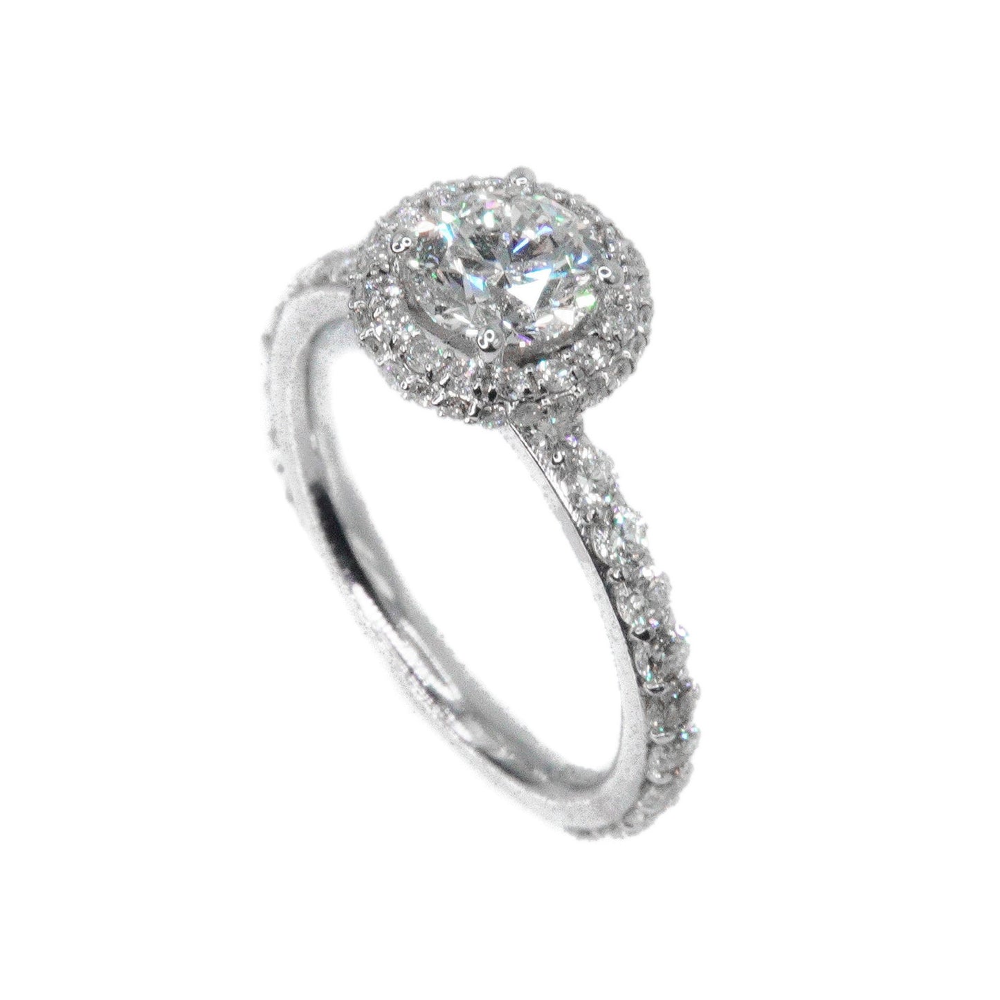 18k Solid White Gold Lab Diamond Round Halo Engagement Ring