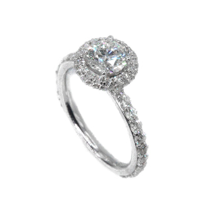 18k Solid White Gold Lab Diamond Round Halo Engagement Ring