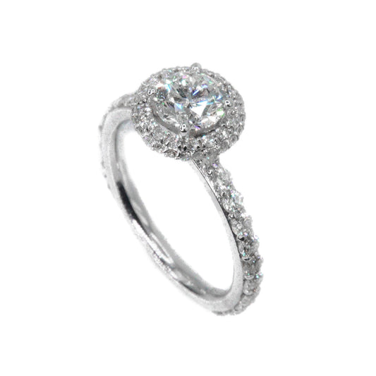 18k Solid White Gold Lab Diamond Round Halo Engagement Ring