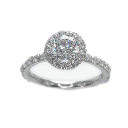 18k Solid White Gold Lab Diamond Round Halo Engagement Ring
