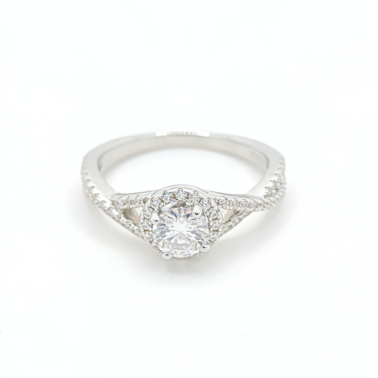 Moissanite Round Engagement Halo Ring