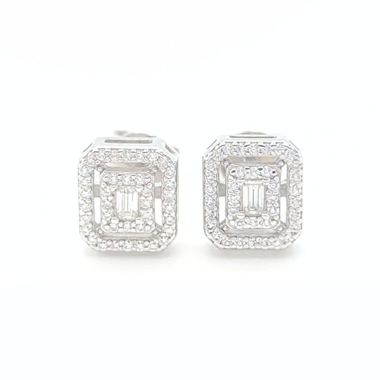 Moissanite Double Halo Earrings Cluster