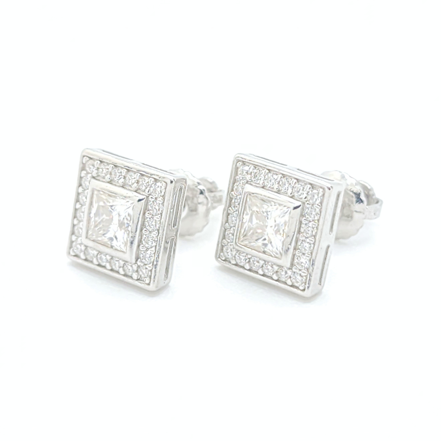 Moissanite Princess Halo Earrings