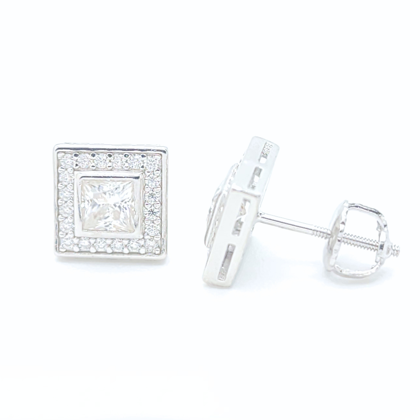 Moissanite Princess Halo Earrings