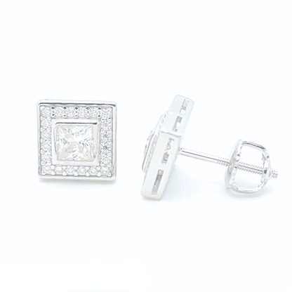 Moissanite Princess Halo Earrings