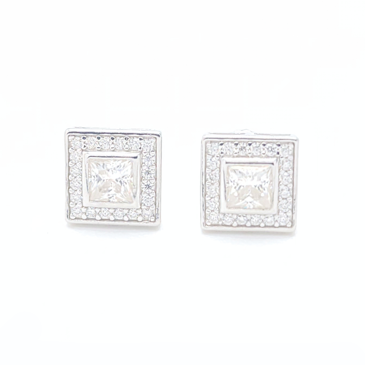 Moissanite Princess Halo Earrings