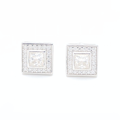 Moissanite Princess Halo Earrings