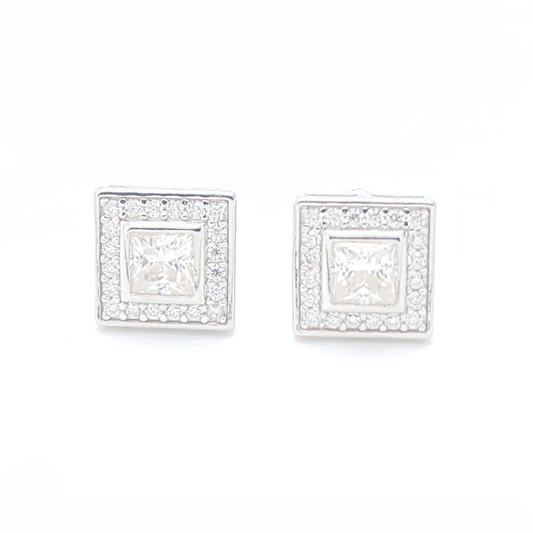 Moissanite Princess Halo Earrings