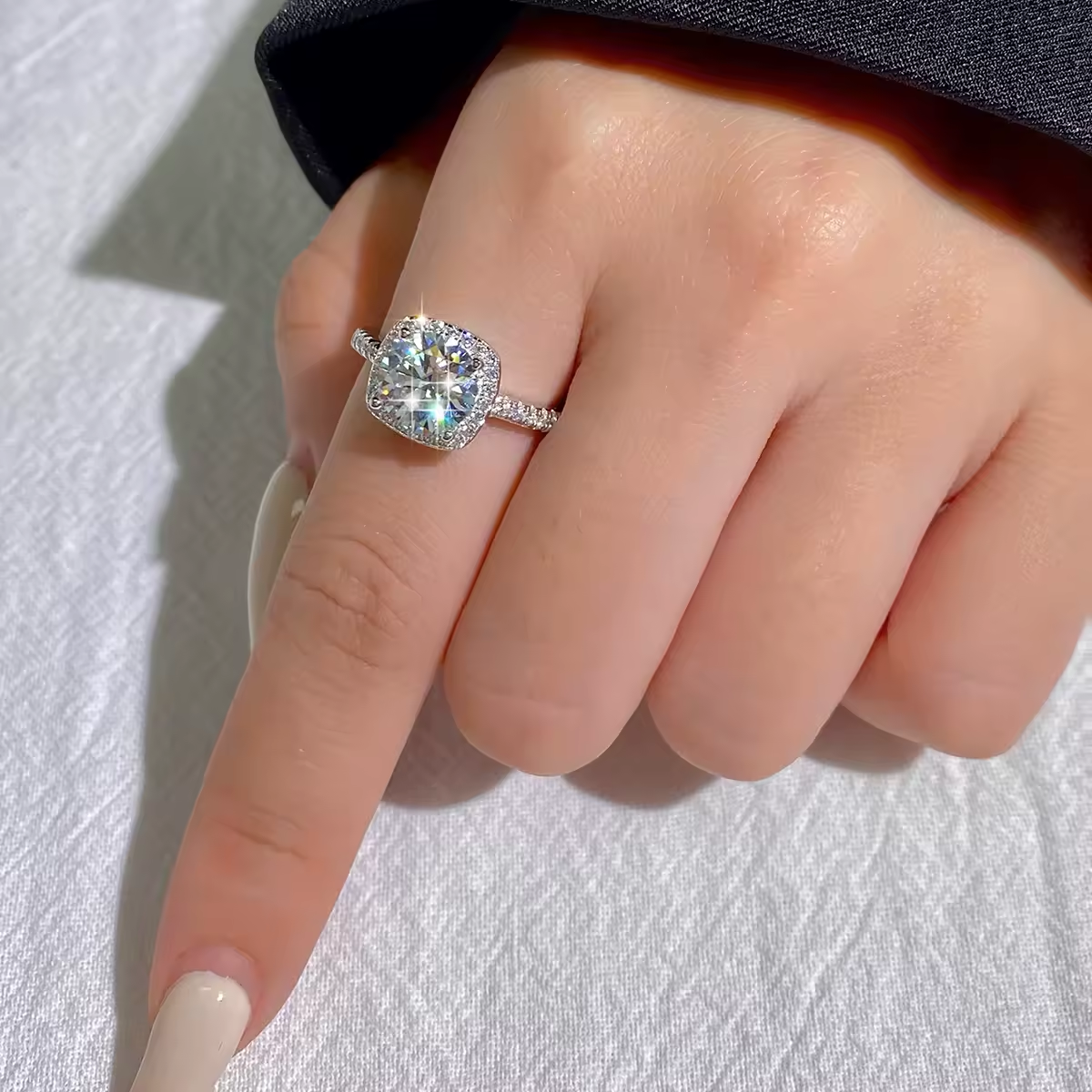 3ct Moissanite Engagement Cushion Halo Ring