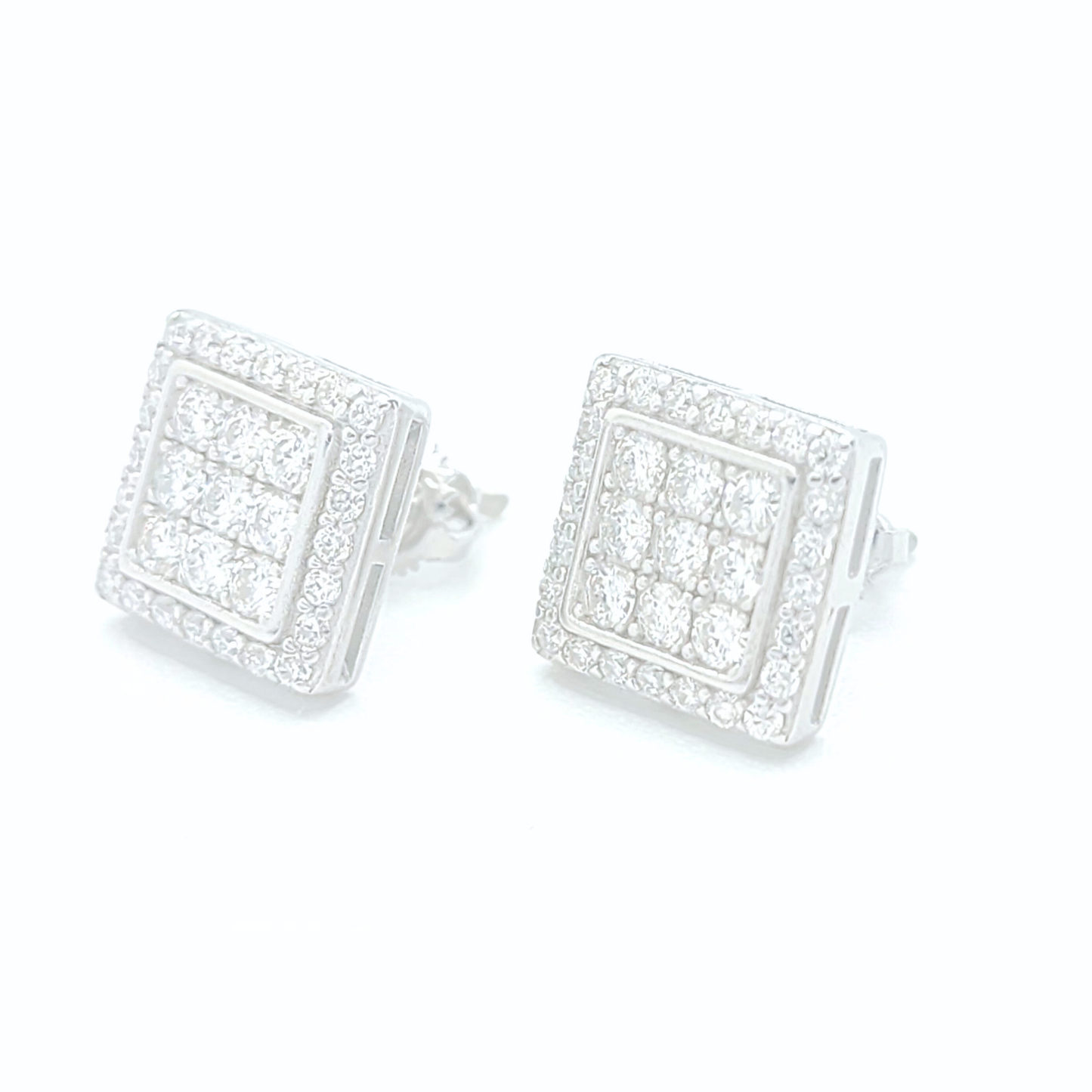 Moissanite Halo Earrings Square Pavé Studs