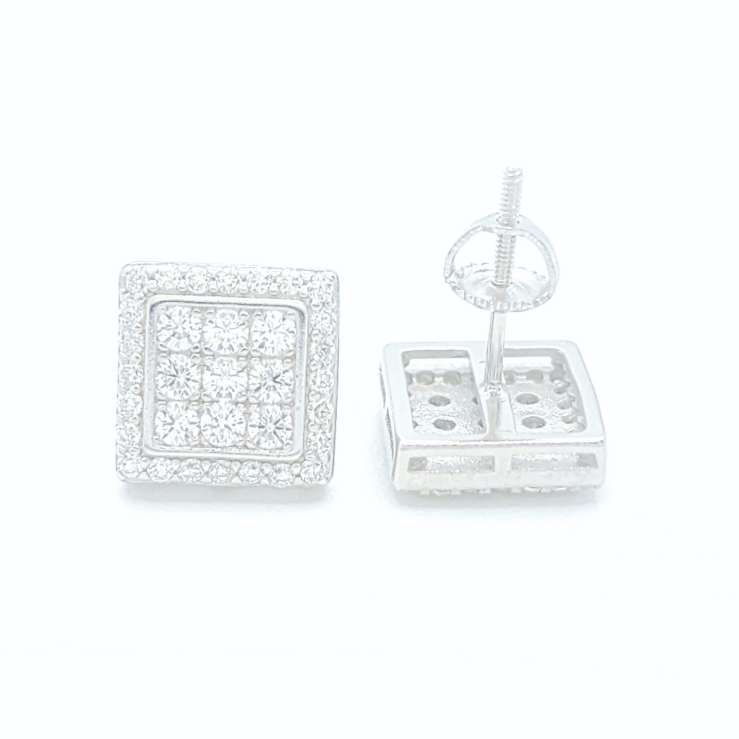 Moissanite Halo Earrings Square Pavé Studs