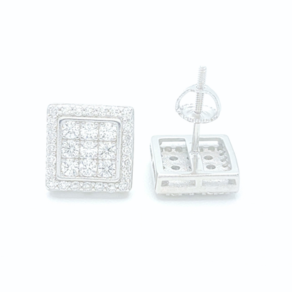 Moissanite Halo Earrings Square Pavé Studs