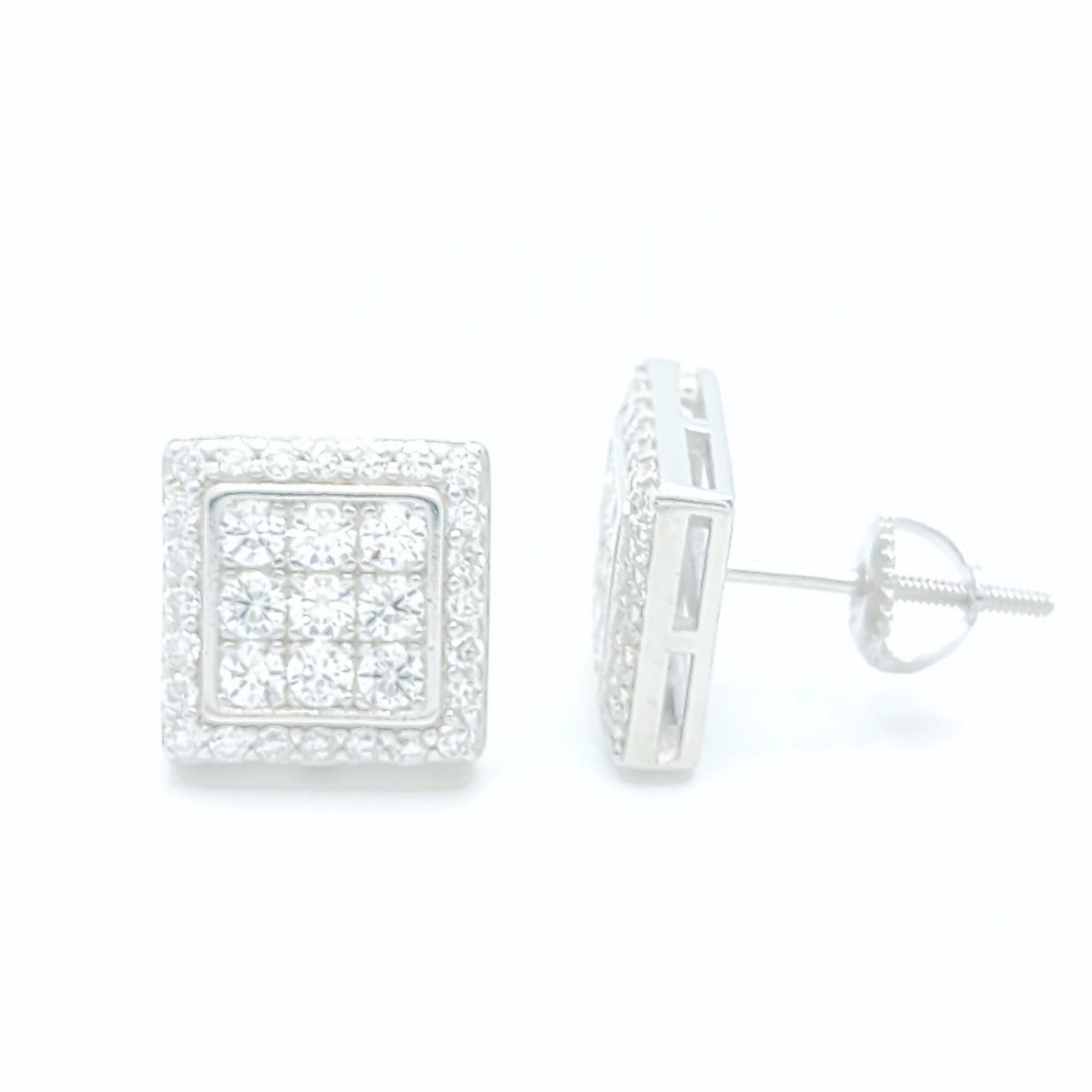Moissanite Halo Earrings Square Pavé Studs
