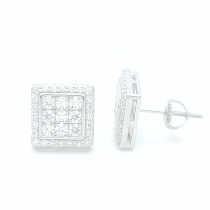 Moissanite Halo Earrings Square Pavé Studs