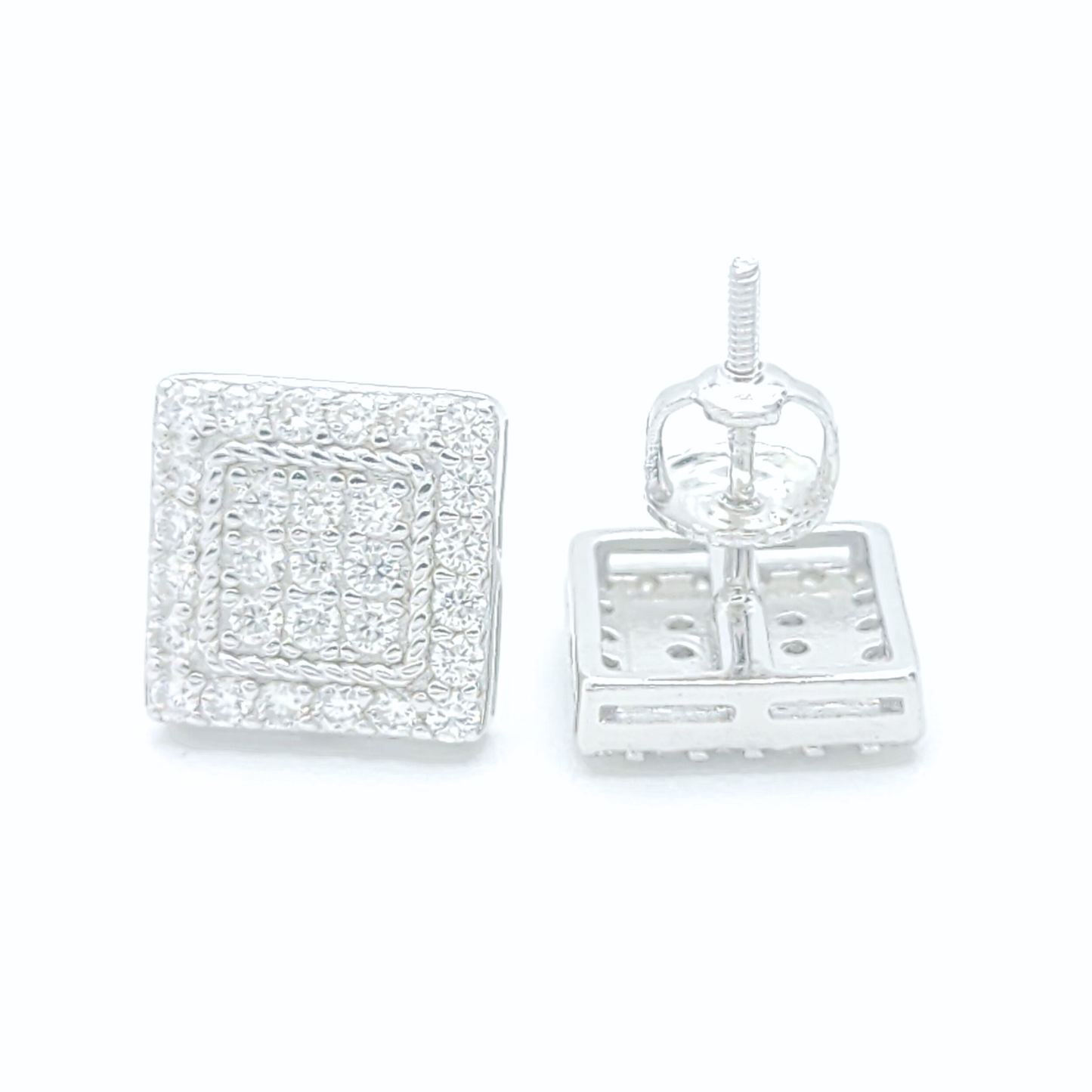 Moissanite Halo Earrings Square Pavé Studs