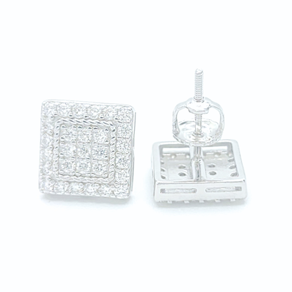Moissanite Halo Earrings Square Pavé Studs