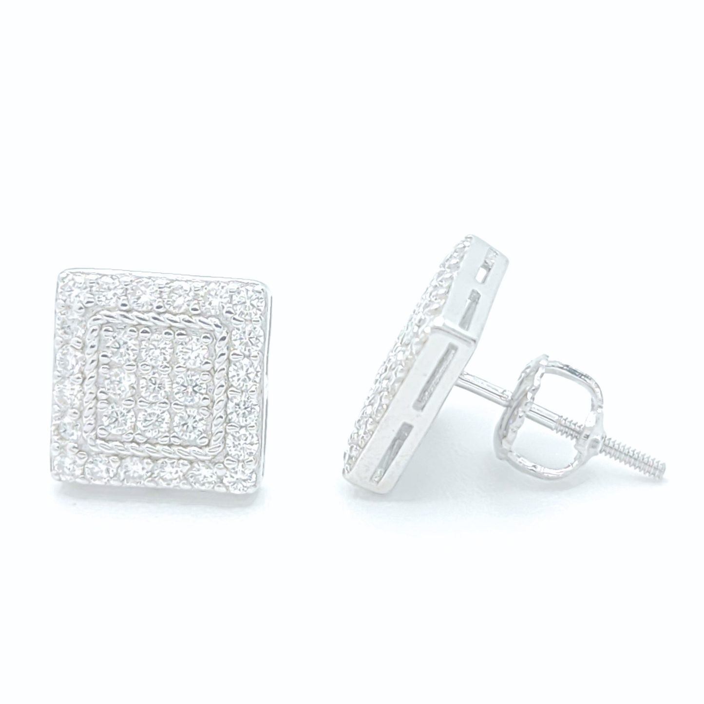 Moissanite Halo Earrings Square Pavé Studs