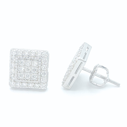 Moissanite Halo Earrings Square Pavé Studs