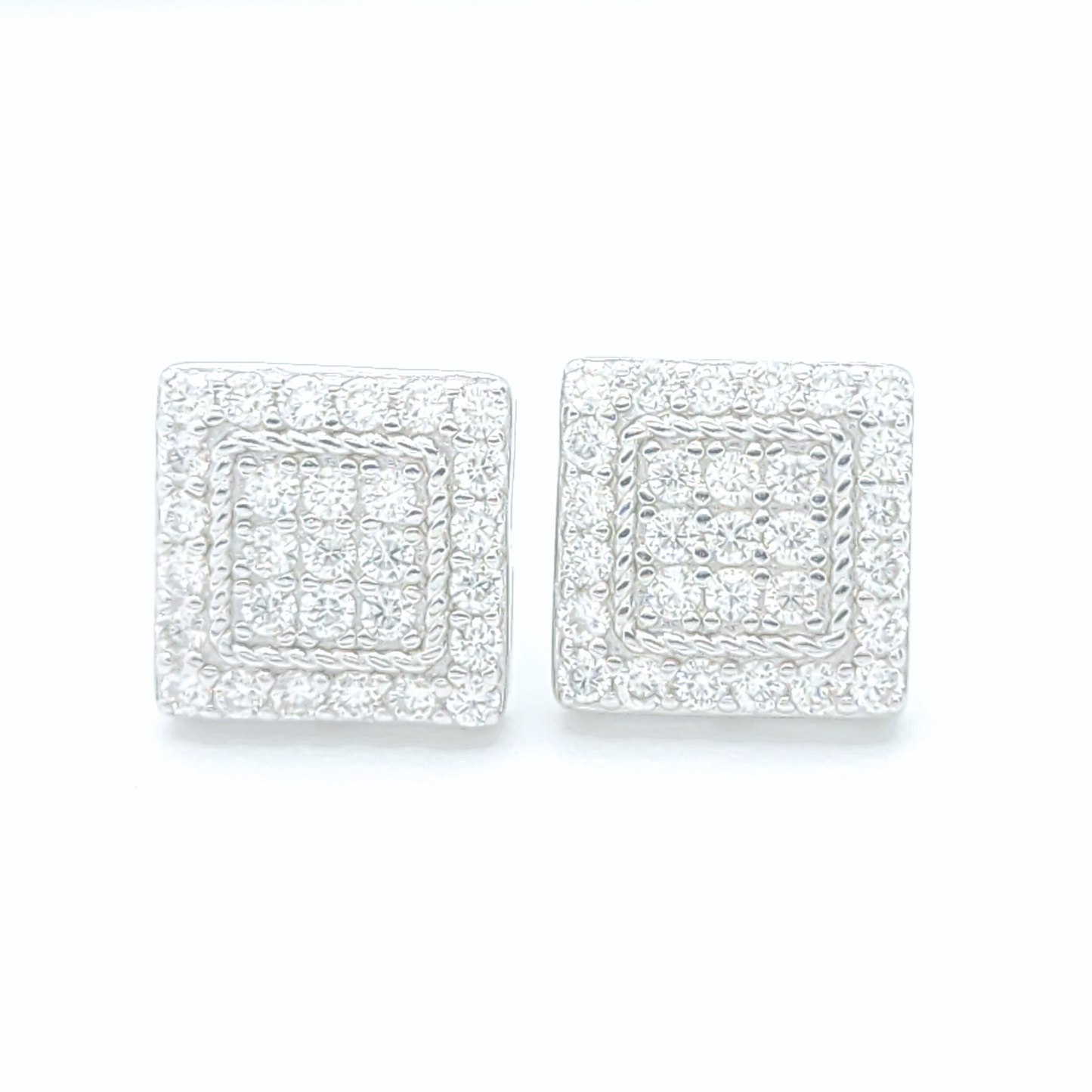 Moissanite Halo Earrings Square Pavé Studs