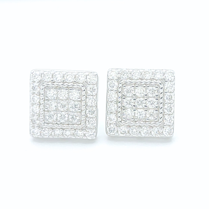 Moissanite Halo Earrings Square Pavé Studs
