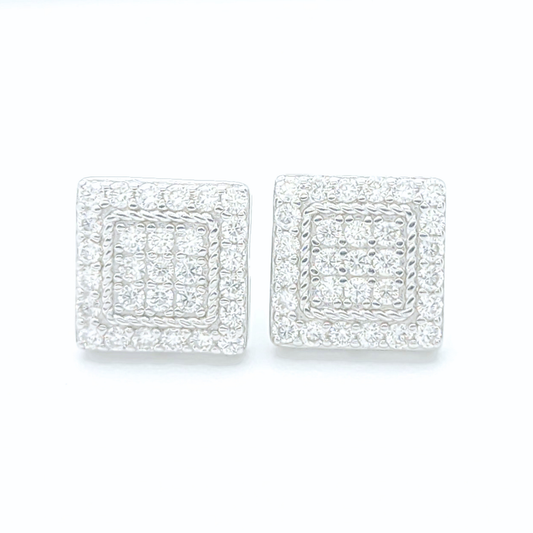 Moissanite Halo Earrings Square Pavé Studs