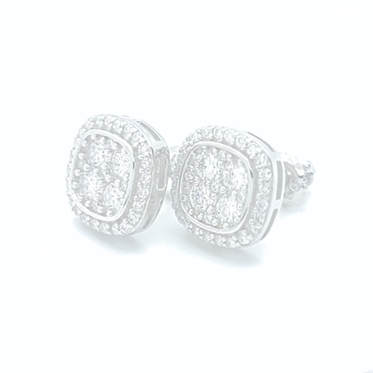 Moissanite Halo Earrings Cushion Shaped Studs