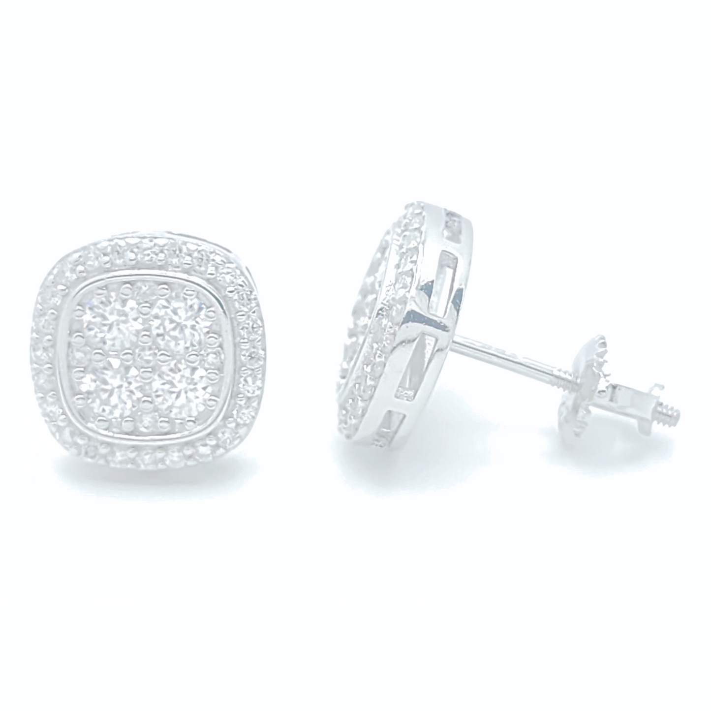 Moissanite Halo Earrings Cushion Shaped Studs