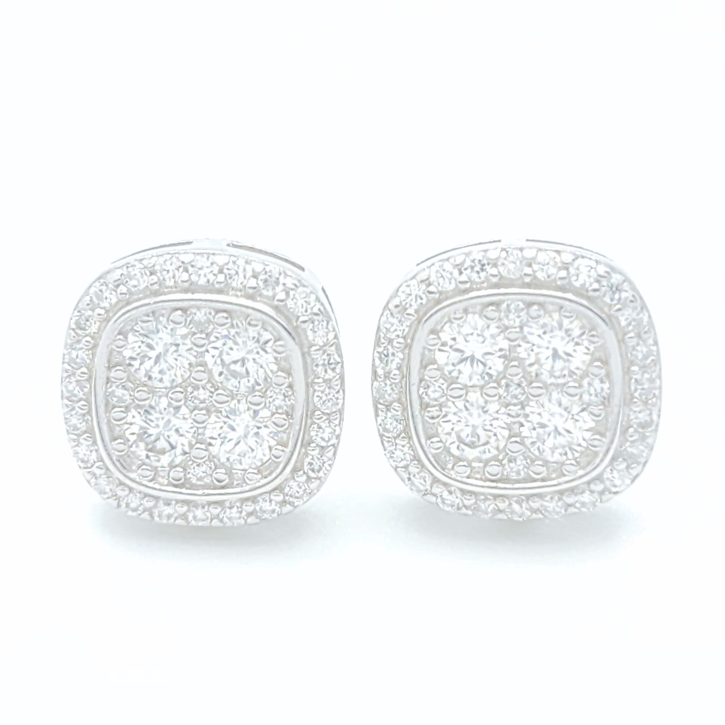 Moissanite Halo Earrings Cushion Shaped Studs