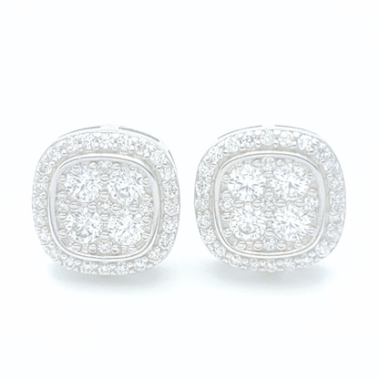 Moissanite Halo Earrings Cushion Shaped Studs