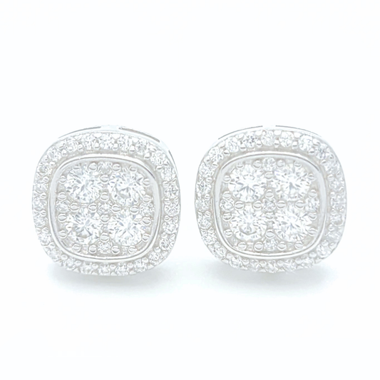 Moissanite Halo Earrings Cushion Shaped Studs