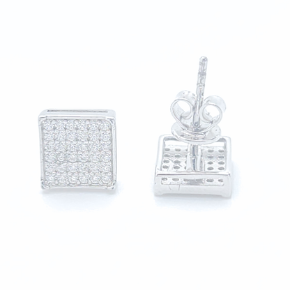 Moissanite Earrings Square Pavé Studs